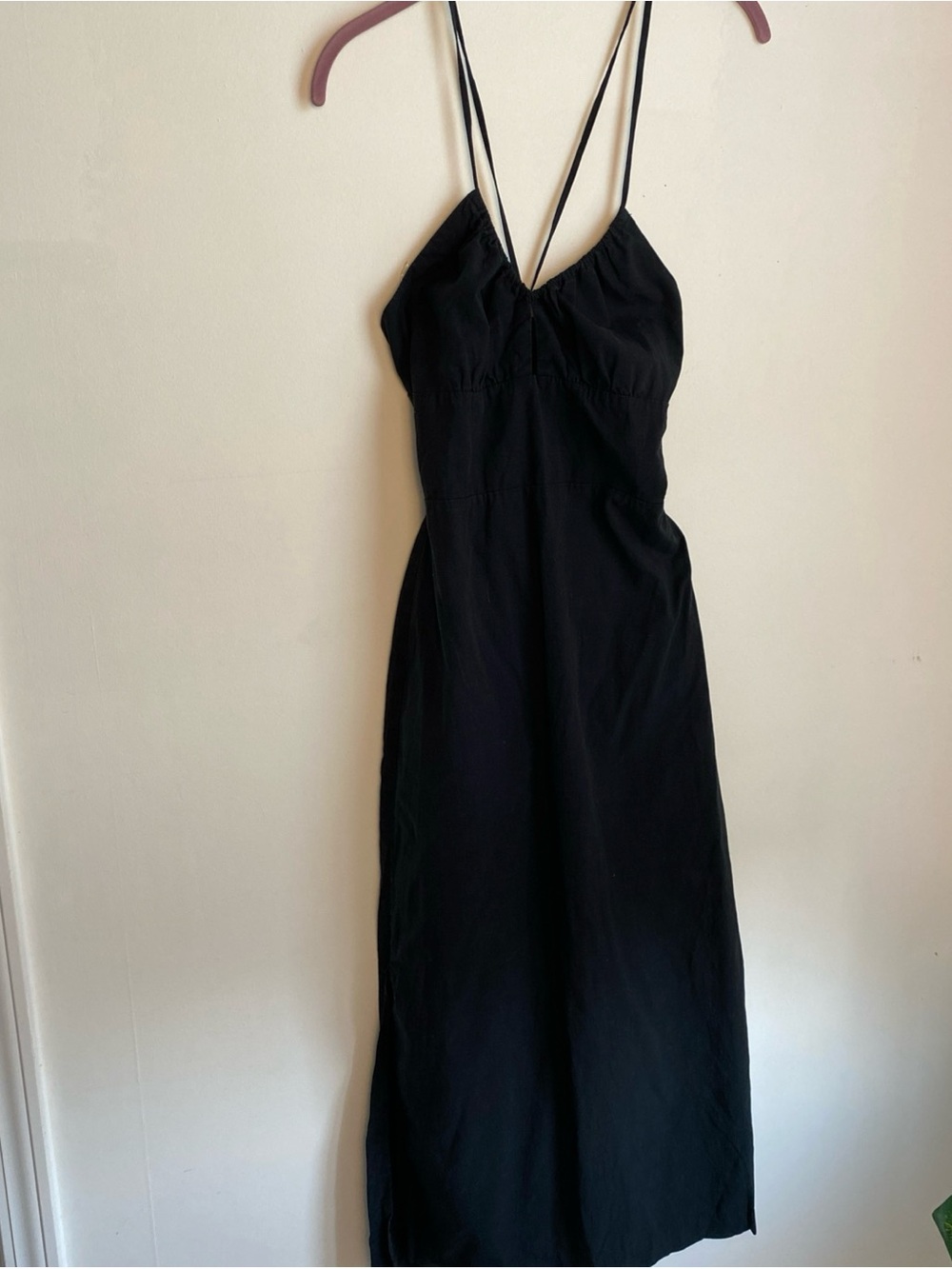 Samsoe Samsoe Elegant Black Maxi Slip Dress with Double Spaghetti Straps Size M